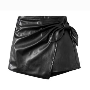 JASON‎ WU Faux Leather Wrap Tie Mini  Skirt Large Black